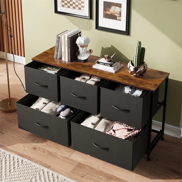 READ DESCR 39.1'' W 6-Drawer Dresser For Bedroom, Storage Unit With Sturdy Steel Frame, TV Stand With Wooden, Chest of Drawers for Closet, Living Room