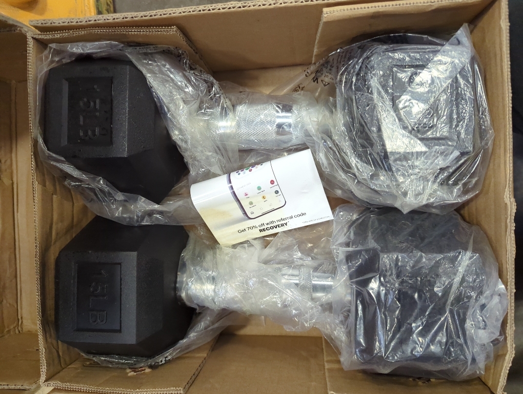 Chrome Encased Hex Dumbbells – Hand Weights With Anti-Slip 30 LBS Pair