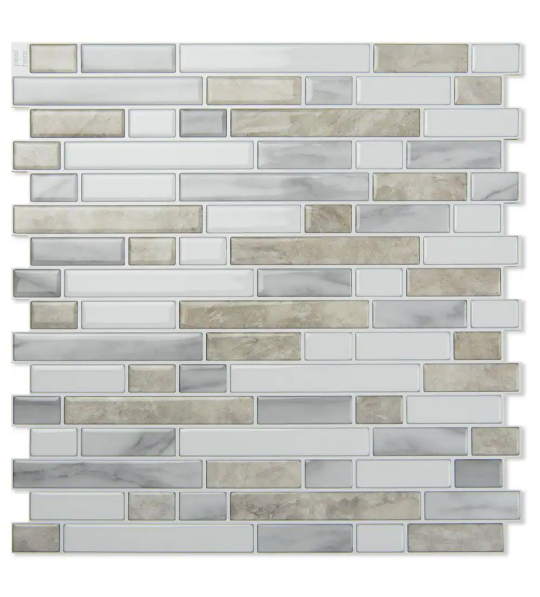White and Beige Vinyl Peel and Stick Backsplash, Self-Adhesive Wall Tiles for Kitchen Bathroom (10-Pack)