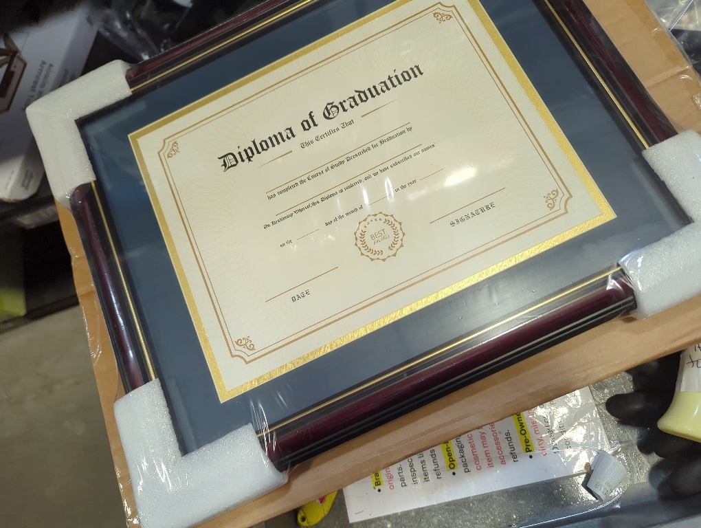 GraduationMall 8.5x11 Diploma Frame with Navy over Gold Mat or Display 11x14 Certificate without Mat,Solid Wood & UV Protection Acrylic,Cherry Finish with Gold Trim