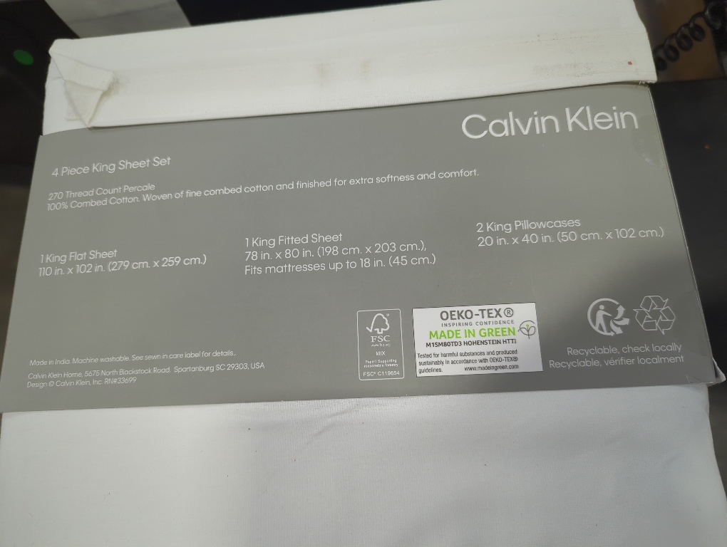 Calvin Klein 4pc King Sheet Set White 270 Thread Count