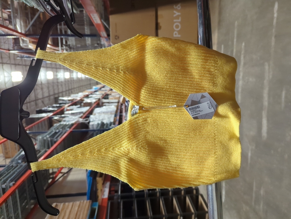 Size medium Langwyqu Women's Wool Spaghetti Strap Sexy V Neck Sweet Cut Crop Top Camisole Yellow