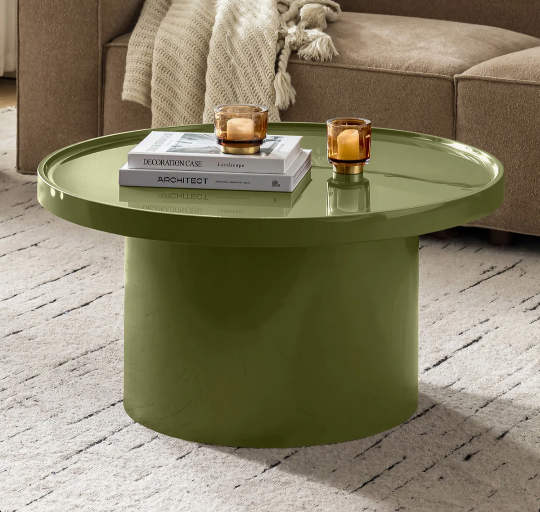 Minerva Modern 32W Round Coffee Table with Glossy Enamel Finish Olive
