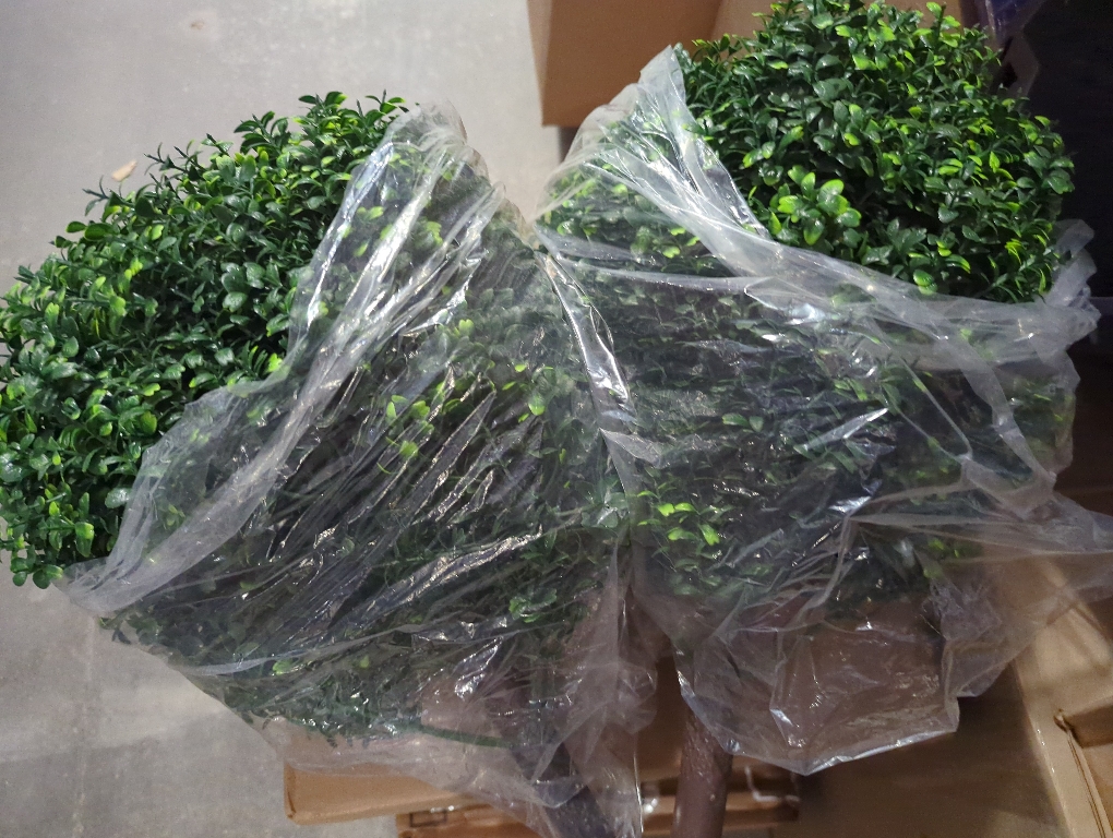 27.2 Artificial Boxwood Topiary Set of 2 with Spike, Fake Plants Boxwood Balls Greenery Bushes, Uv Resistant Artificial Outdoor Plants Shrubs for Front Porch Decor, Home Faux Plants Indoor