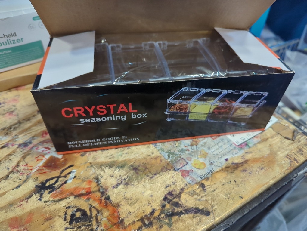 Clear Seasoning Box, 4 Pieces Seasoning Rack Spice Pots, Storage Container Condiment Jars Acrylic Seasoning Box with Covers and Spoons for Spice, Sugar, Salt, Sugar, Cardamon, Cinnamon