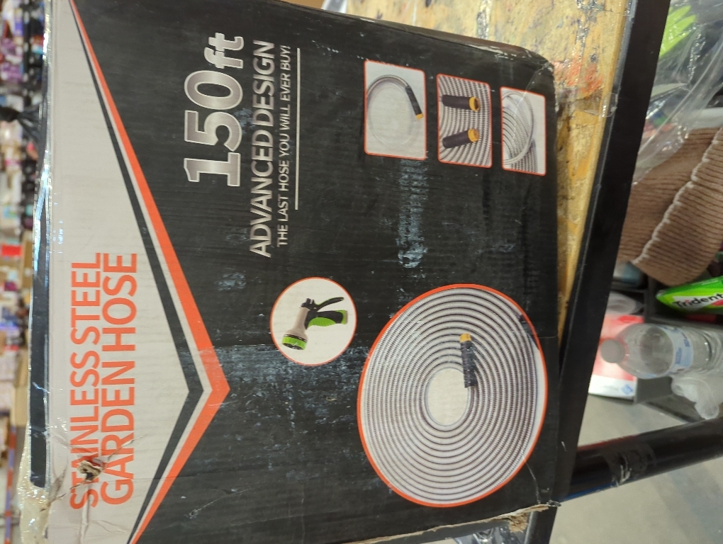 Garden Hose 150ft, Metal Stainless Steel Water Hose with 10 Function Nozzle Flexible, Lightweight, Kink-Free, Pet Proof, Puncture Proof Hose for Yard, Outdoor