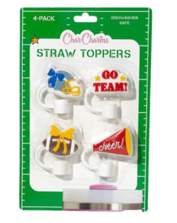 CharCharms 4-Pack Straw Toppers Game Day Theme Set Dishwasher Safe