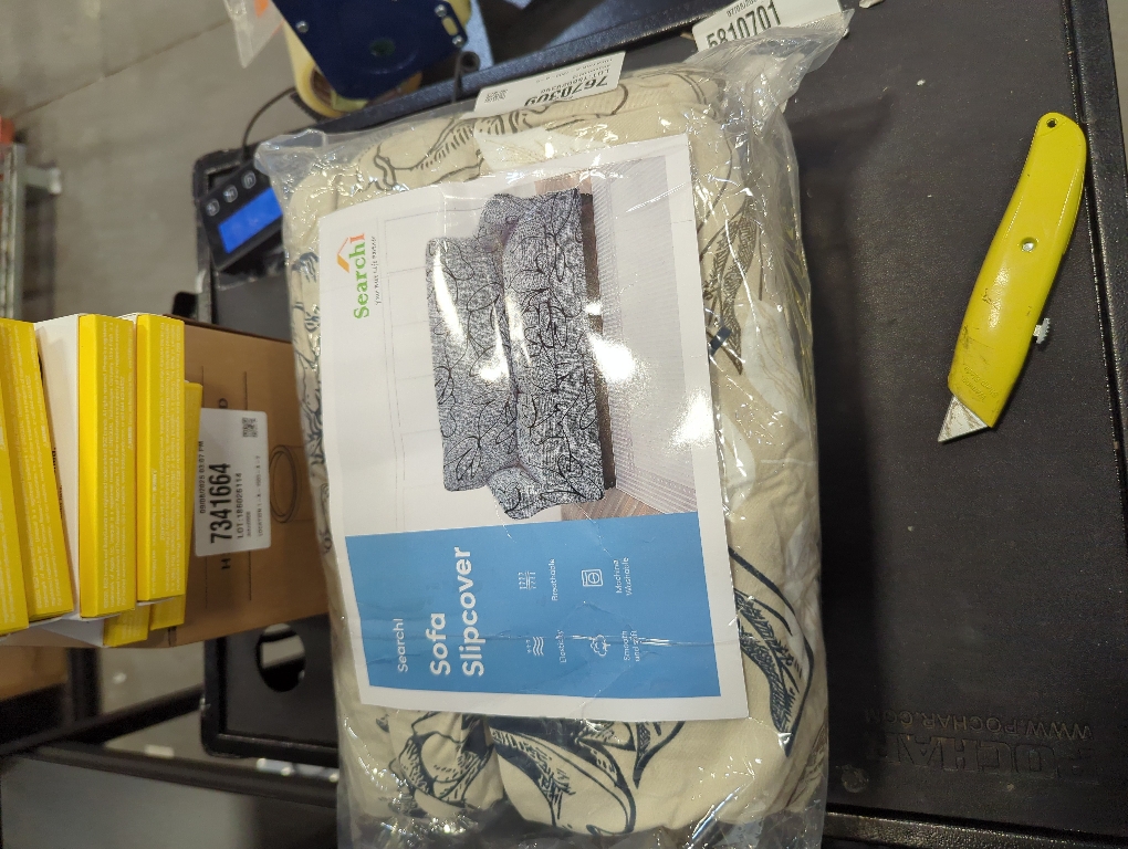 SearchI Stretch Sofa Cover Printed Couch Cover, Floral Pattern 4 Pieces Sofa Slipcover with 3 Separate Cushion Cover, Washable Furniture Protector for Living Room(Sofa, Grey Lotus White)