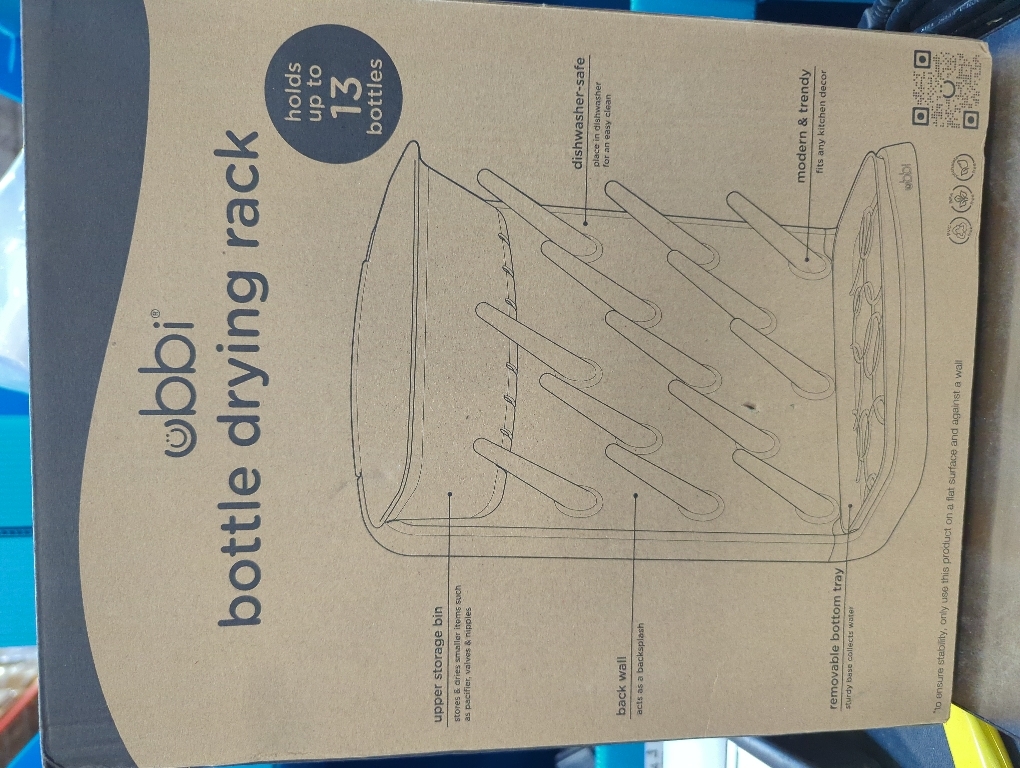 Ubbi Vertical Baby Bottle Drying Rack, Space Saving Countertop Drying Rack Baby Accessory, Gray