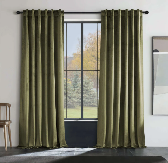 Blackout Rod Pocket and Back Tab Curtain Panel (Set of 2) Large  Olive Green