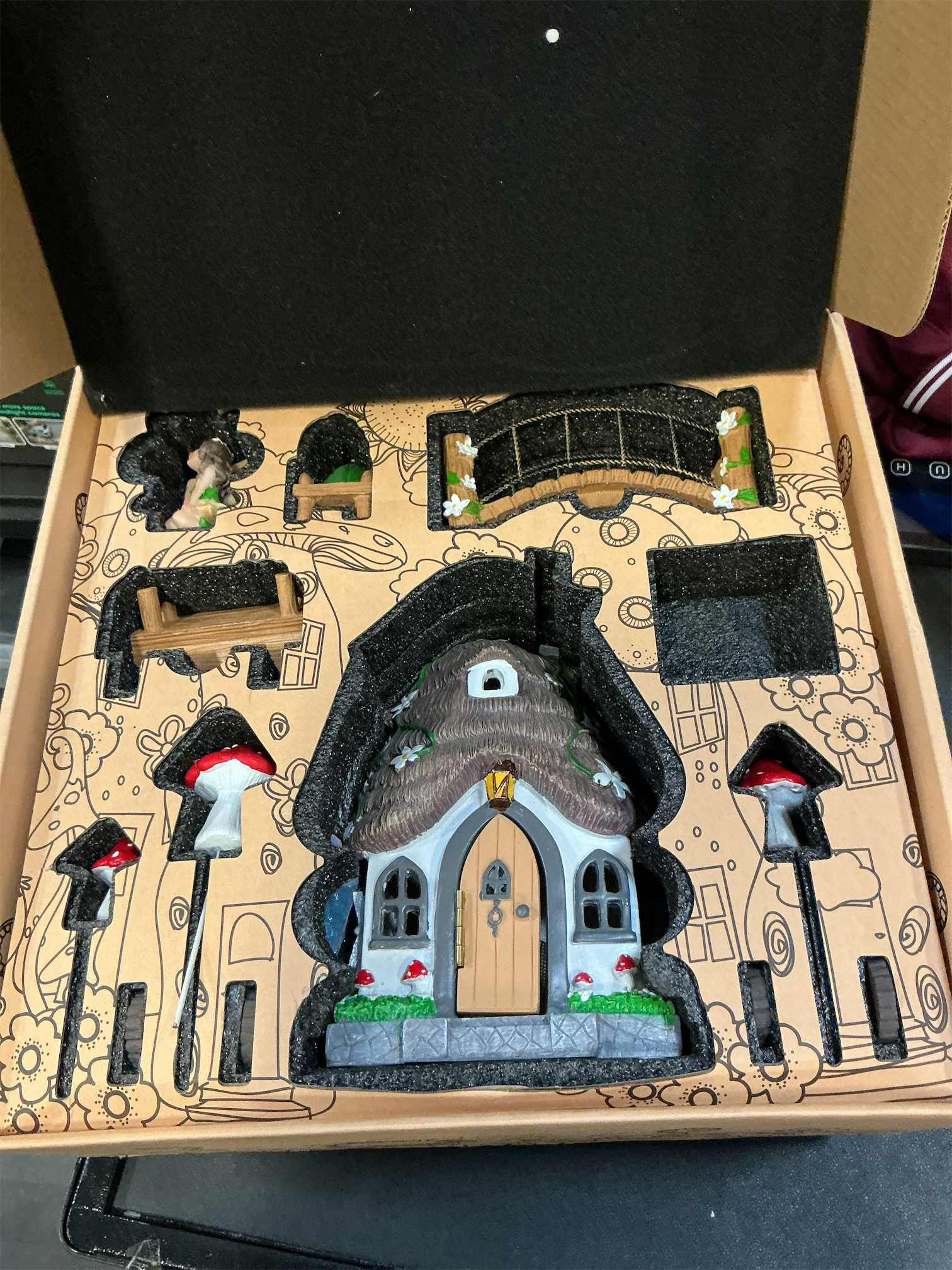 WILD PIXY Fairy Garden Kit - 13 Piece Glow in The Dark Accessories with 7.1 Outdoor Fairy House with Opening Door and Solar LED Light, Garden Door for Trees, Stones, Indoor/Outdoor Decor