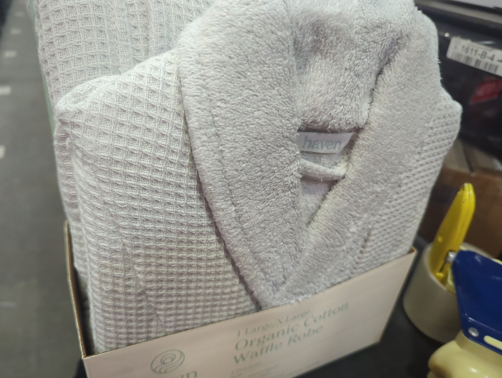 Size Large/X-Large color Grey Haven Waffle Large/X-Large Organic Cotton Robe in Lunar Rock