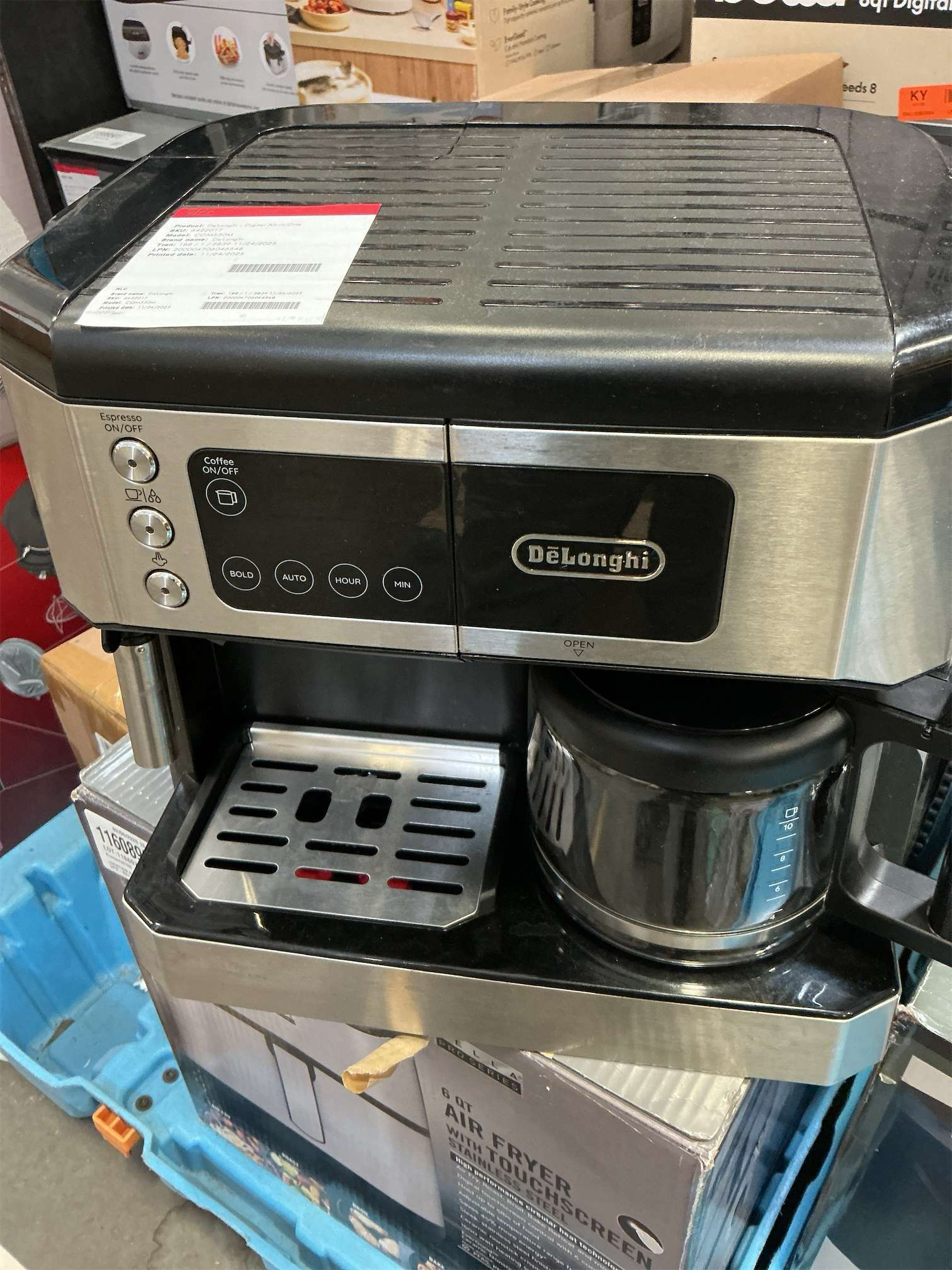 De'Longhi UPGRADED All-in-One Combination Coffee Maker & Espresso Machine   Advanced Adjustable Milk Frother for Cappuccino & Latte   Glass Coffee Pot 10-Cup, COM532M black