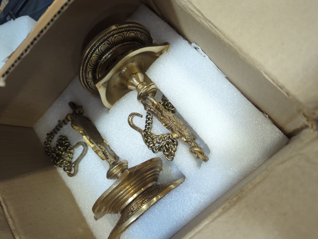 StonKraft - Pair of Brass Hanging Diya, Oil Lamp, Lamp for Home and Office (Hanging Length 25.75)