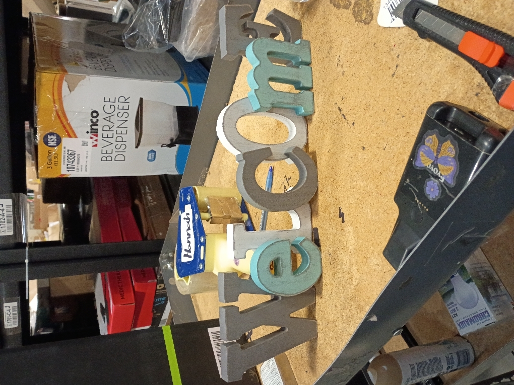 Rustic Wooden Teal Home Sign Decorative Cutout Letters Freestanding Block Word Sign Hanging Ornament Table Shelf Decor (Welcome)