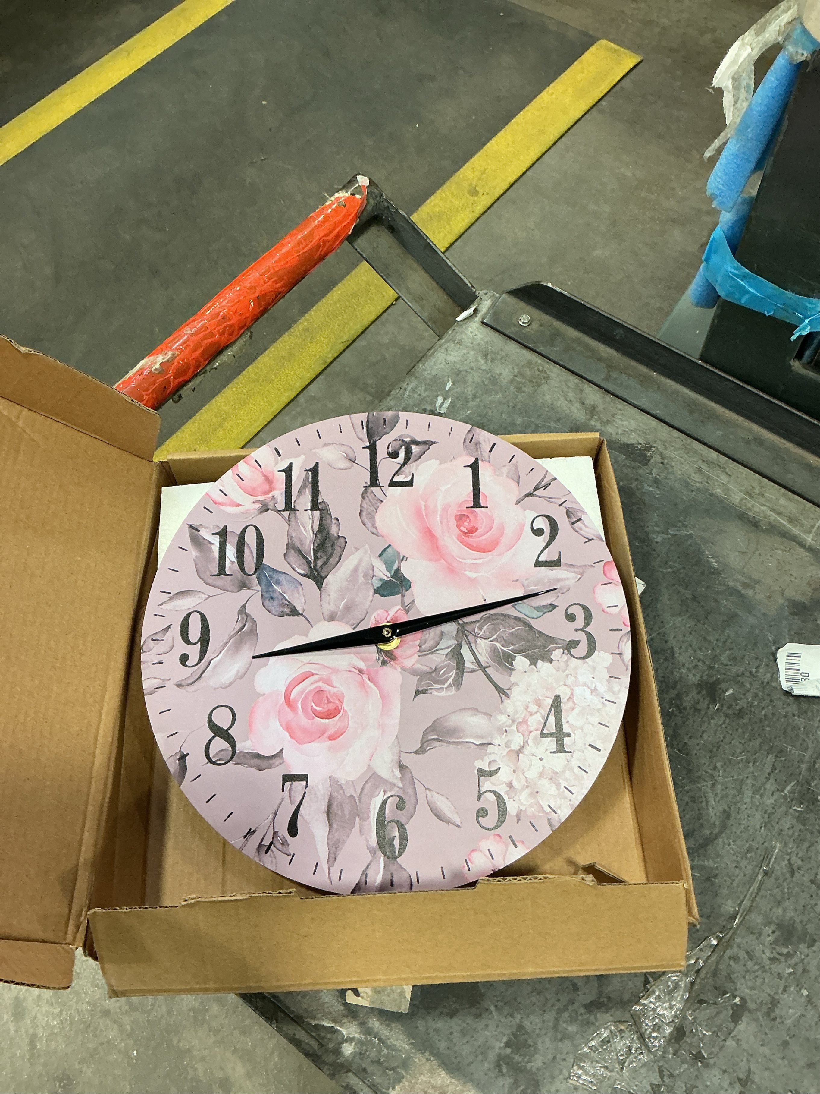 Mxocom Pink Flowers and Leaves Wall Clock Artistic Watercolor Rose Flower Grey Spring 10 Inch Silent Non Ticking Battery Operated Clock Vintage Round Clock for Living Room Bedroom Bathroom Decor