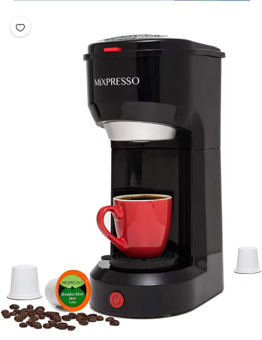 Mixpresso Single Serve Coffee Brewer, K Cup Compatible & Ground Coffee, White
