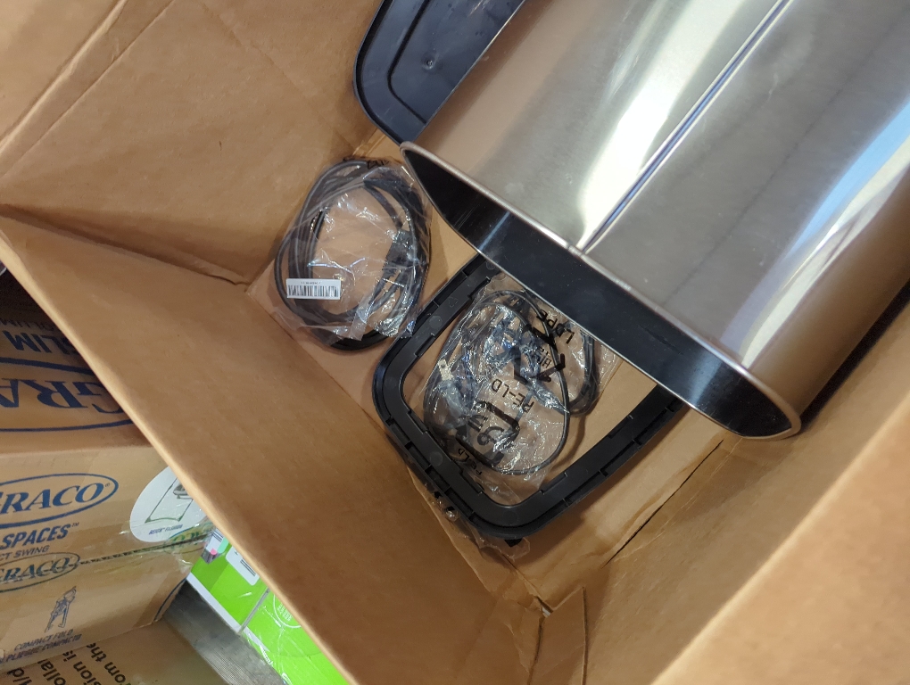 Ninestars Automatic Touchless Infrared Motion Sensor Trash Can, Stainless Steel Base (Rectangular, Black Lid), Black Trim