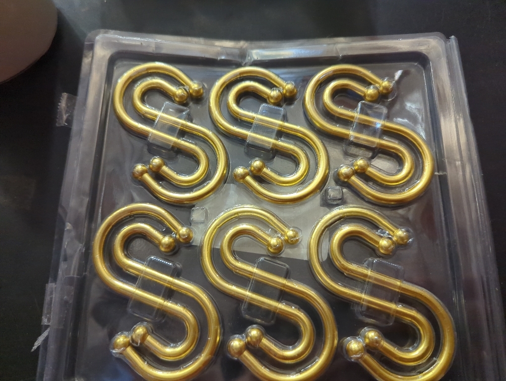 Bath Bliss 12 Pack S-Hook Shower Curtain Rings | Bathroom | Metal S Shaped Hooks | Easy Glide | Easy to Install | Hang Mugs, Pans, Towels | Satin Gold