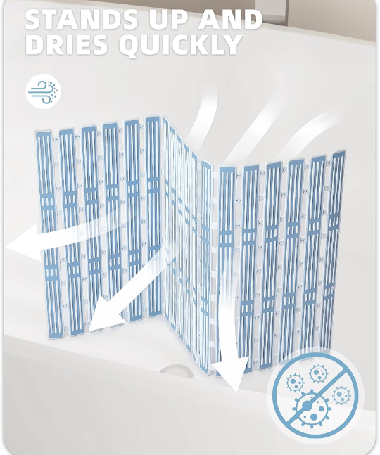 Color&Geometry Shower Mat Non Slip Bath Mat for Tub 16x36 Bathtub Mat Non Slip Shower Mat for Shower, Bath Mat with Powerful Suction Cup and Drain Holes, Easy to Cut, Light Blue