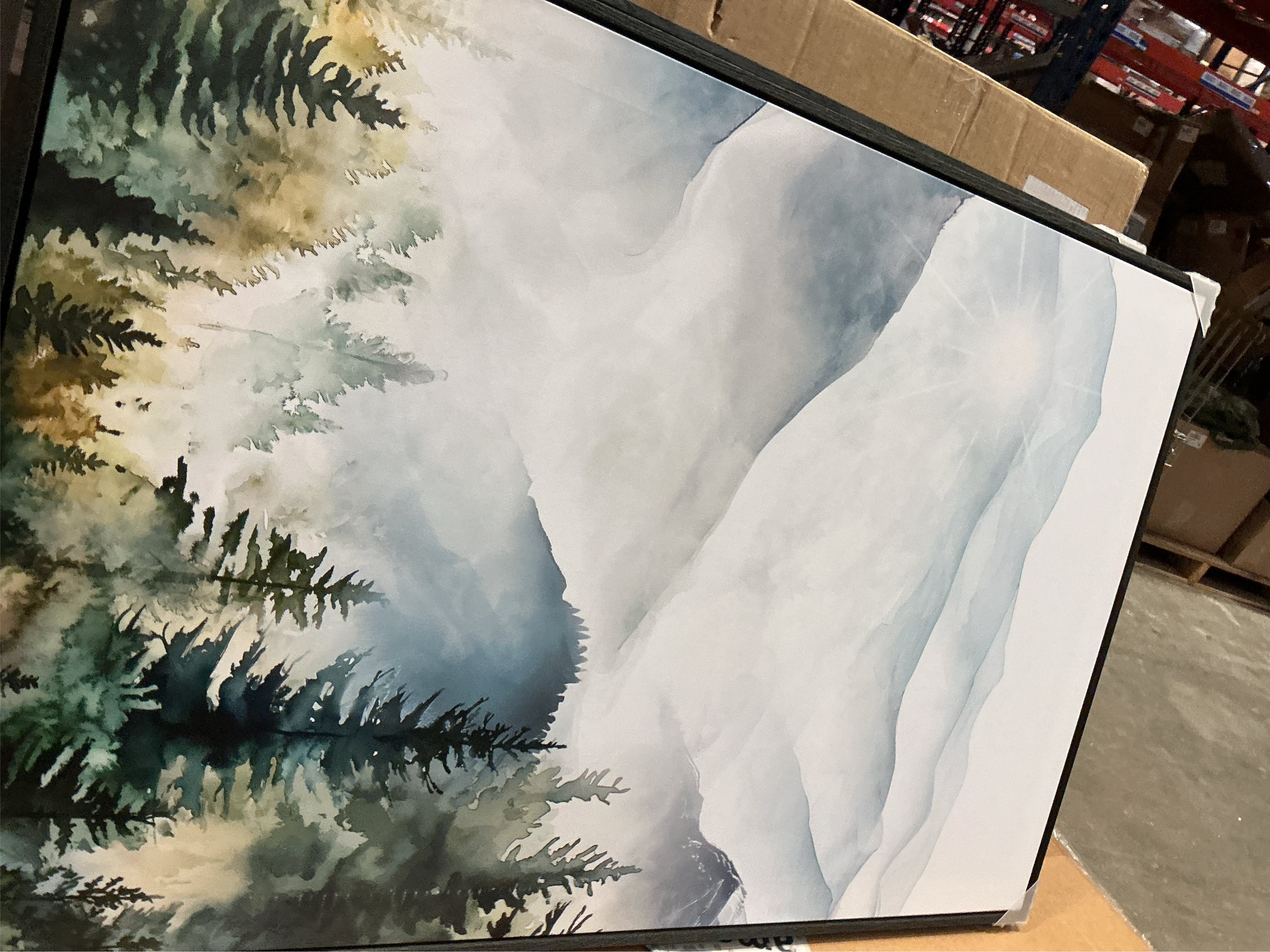 Framed Mountain Landscape Wall Art for Living Room, Large Foggy Forest Watercolor Artwork for Walls, 3 Piece Nature Mountain Forest Paintings Prints for Hallway Office Kitchen Wall Decor, 24x36 Inch