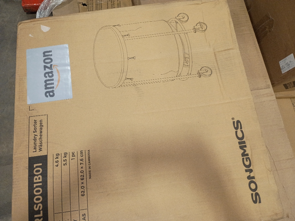 SONGMICS 50.2-Gallon (190 L) Laundry Basket with Wheels, Rolling Round Heavy-Duty Laundry Hamper Cart with Steel Frame and Removable Bag, 2 Locking Wheels, Ink Black and Metallic Silver URLS001B01