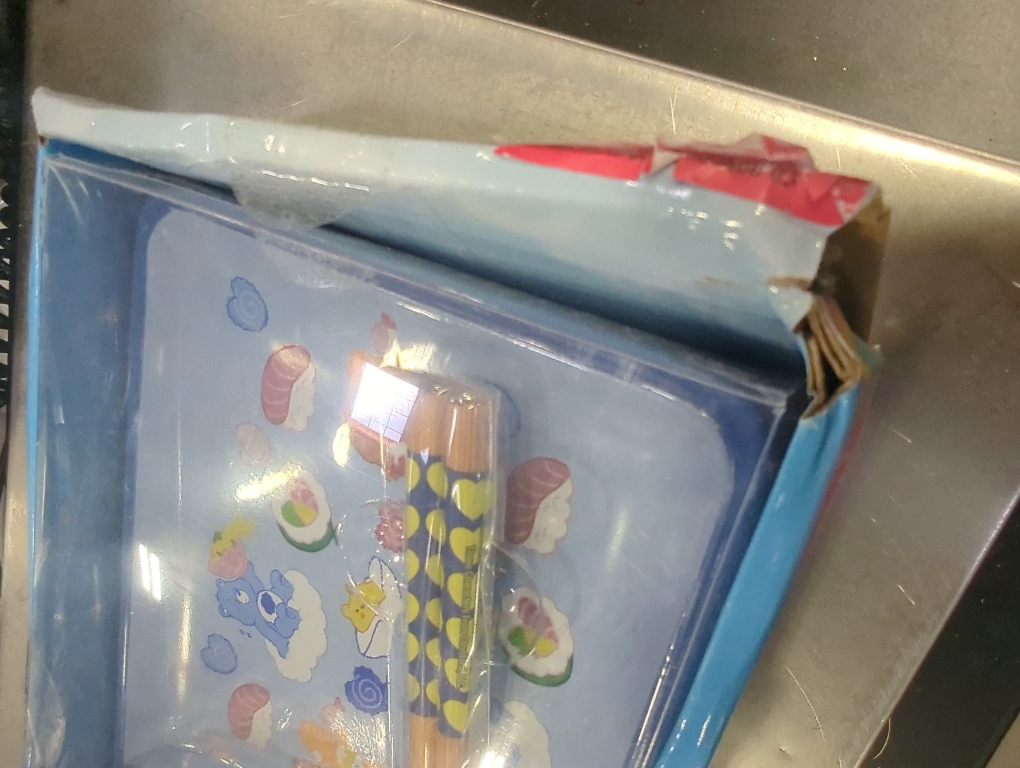 Silver Buffalo Care Bears Featuring Grumpy, Tenderheart, and Friend Bear Ramen Blue Ceramic Sushi Set with Dipping Sauce Dish and Matching Chopsticks