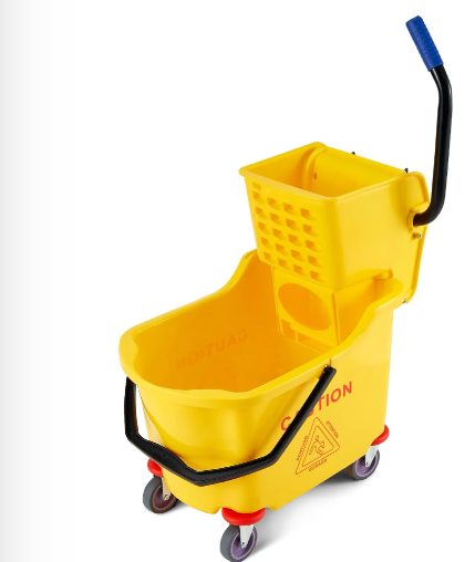 Bucket with Side Press Wringer on Wheels, 35 Quart Capacity for Floor Cleaning, Kitchens, Restaurants, And Janitorial Use, Yellow
