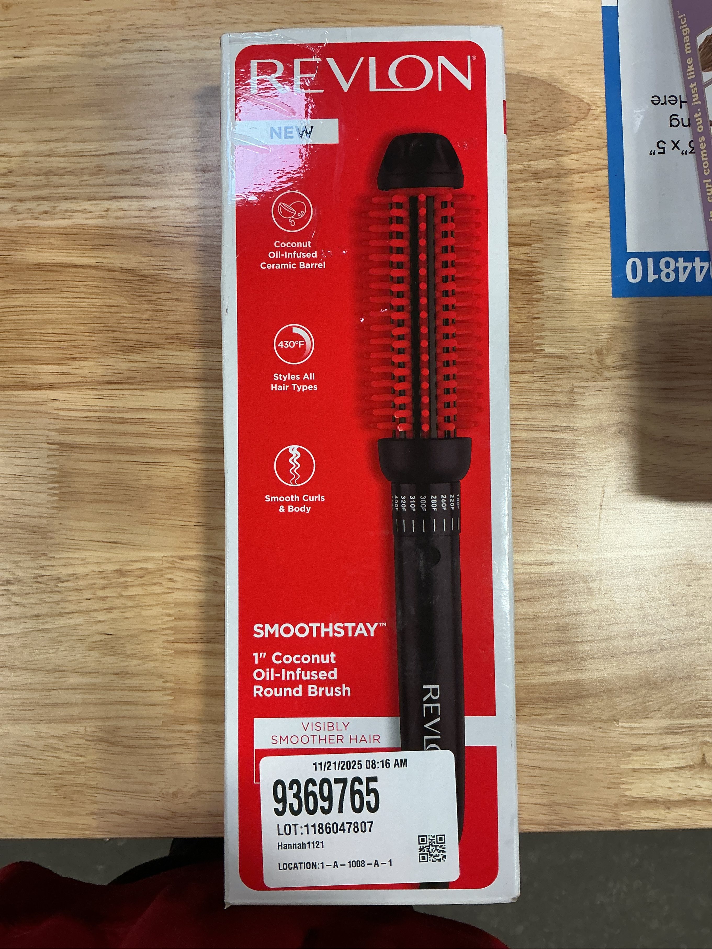 REVLON New and Improved SmoothStay Coconut Oil-Infused Heated Hair Styling Brush | 1” Barrel for Voluminous, Shiny Results (Black/Red)