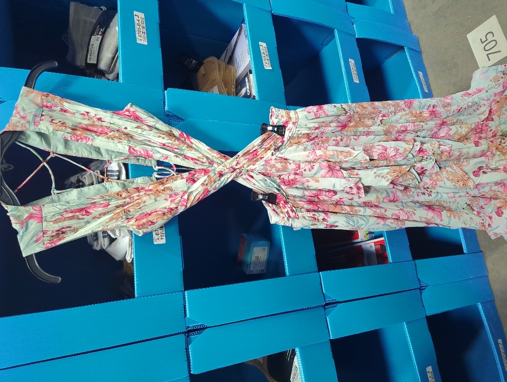 Size S Tsukko Maxi Flora Vacation Dress Sleeveless Backless Ruffle Pleated for Women Cutout Chiffon