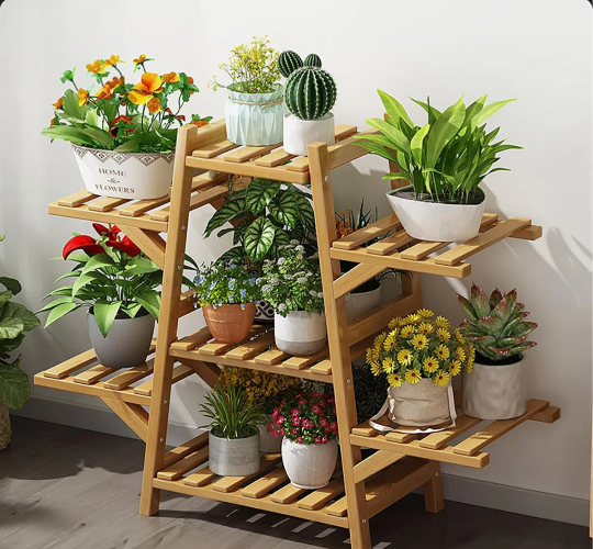 Bamboo Plant Shelf Stand 7 Tier for Indoor and Outdoor Use Natural Color