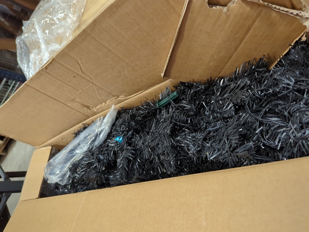 HAPPYGRILL 8 FT Pre-lit Black Christmas Tree, Artificial Halloween Tree w/860 Branch Tips, Frosted Pine Needles, 450 White LED Lights, Folding Metal Stand & Gloves, Hinged Xmas Tree for Carnival