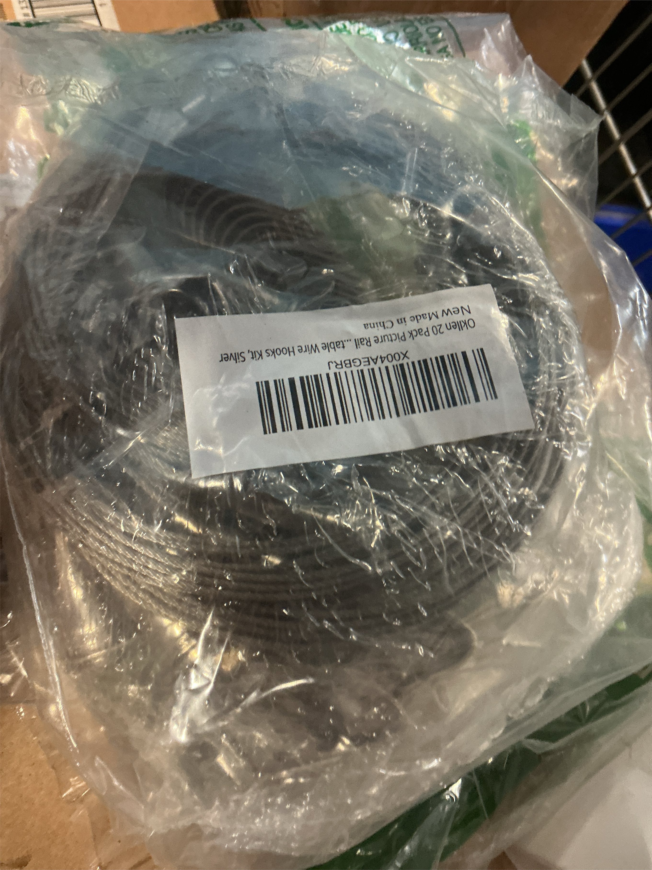 Okllen 20 Pack Picture Rail Hooks and Wire, Picture Rail Hanging System, 3ft Length Picture Hanging Wire with Loop & Adjustable Wire Hooks Kit, Silver