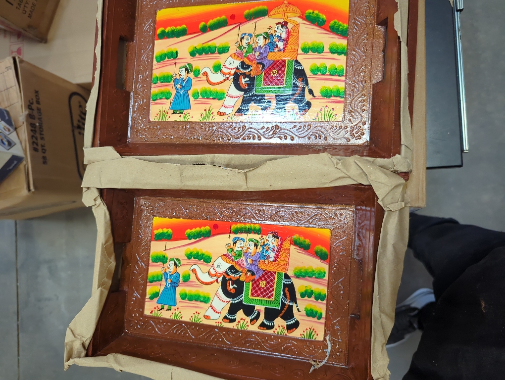 Swadeshi Blessings Wooden Serving Tray Set- Handcrafted & Hand-Painted for Kitchen/Table & Home Decor/Dinning/Gifts/Restaurants/Living Room/Coffee Table (Set of 3 Trays) (Brown)