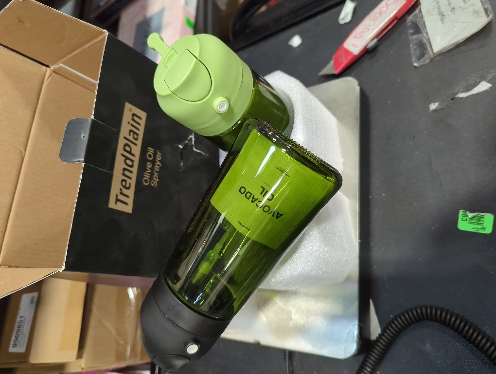 TrendPlain - Original 16oz/470ml Olive Oil Dispenser Bottle for Kitchen Gadgets and Air Fryer Accessories - Olive Oil Sprayer for Cooking w/Stickers - Black&Green