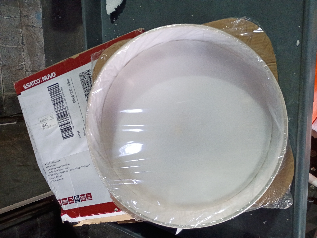 15 in. Beige Contemporary Integrated LED Flush Mount with Fabric Shade and White Acrylic Diffuser (NO TEST)