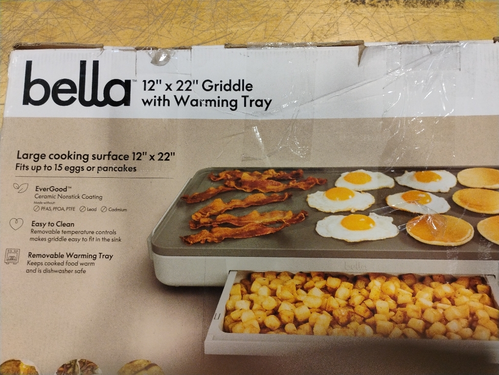 bella 10 x 20 Electric Griddle with Warming Tray, EverGood™ Ceramic Nonstick Coating & Removable Temperature Probe, Dishwasher-Safe Drip Tray & Cool Touch Handles, 1500 Watt, Oatmilk‼️light dirt and no cable‼️