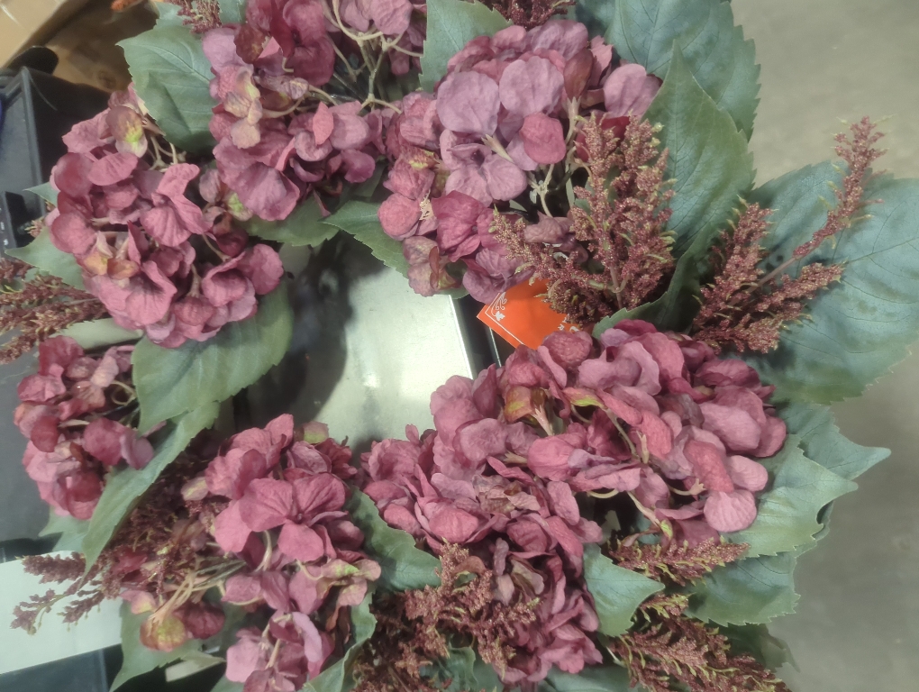 Martha Stewart Purple Decorative Flower Wreath Hanging Pendant for Home and Floral Arrangement for Front Door and Wall Decoration