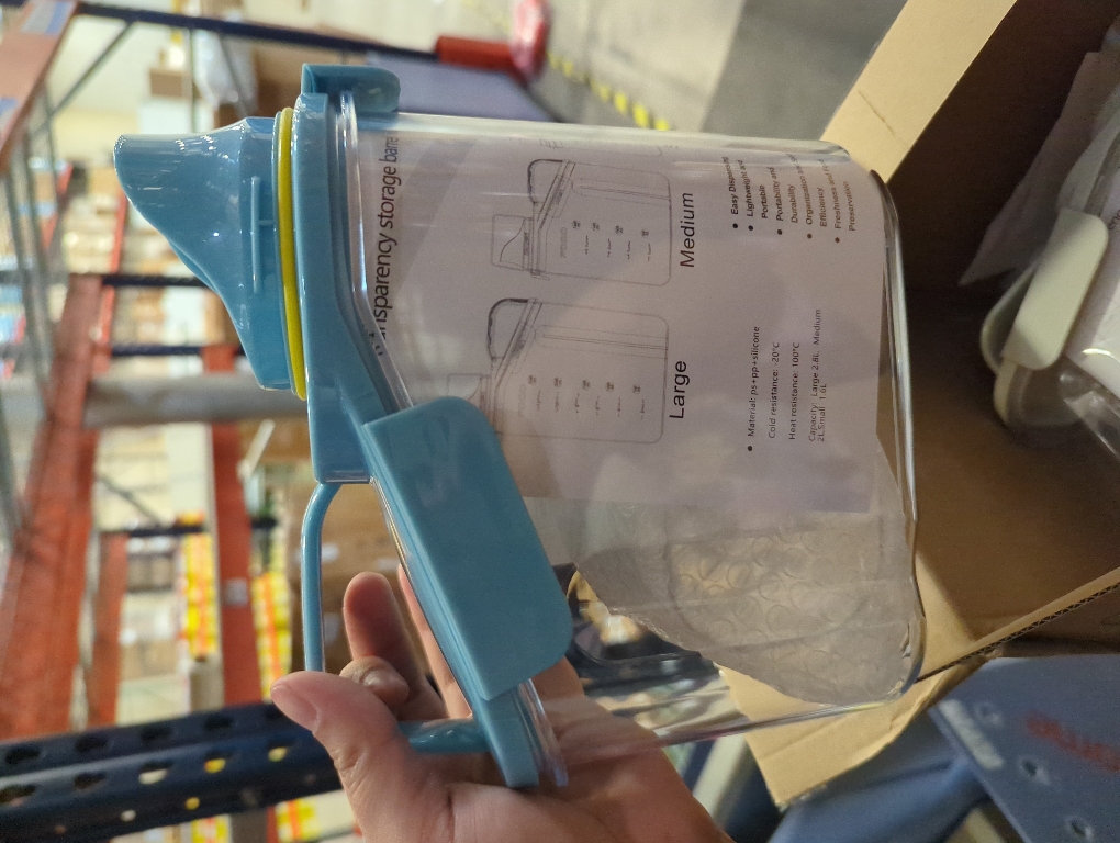 2 PCS Cereal Storage Containers, 1.5L/51oz Dry Food Rice Holder, Pet Dog Cat Food Dispenser with Measuring Cup, BPA Free Clear Plastic Kitchen Pantry Organization Bin, 1 Blue 1 White