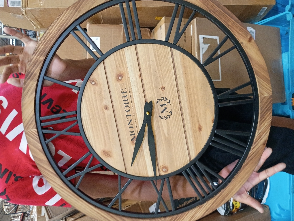 LEIKE 16 Inch Large Wall Clock - Rustic Wooden Silent Non-Ticking Wall Clock with Black Metal Frame, Vintage Farmhouse Decorative for Living Room, Bedroom, Kitchen - Roman Numerals, Modern Design
