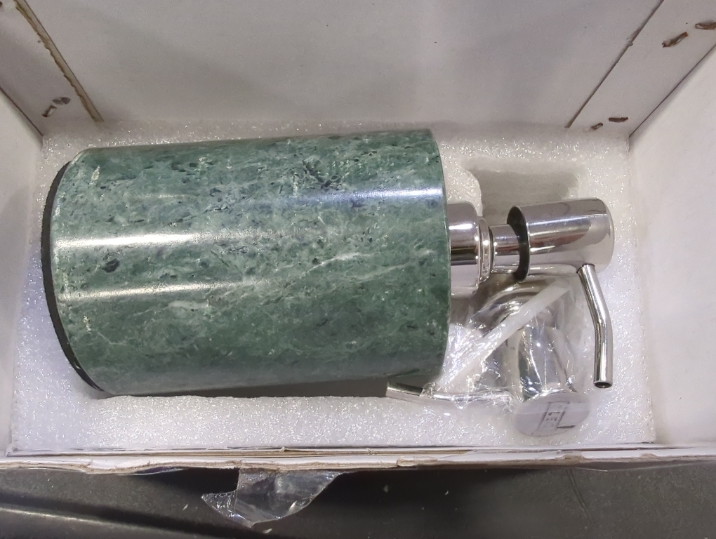 Color Green Stone made Natural Stone Liquid Soap Dispenser by Wigano.Stone Soap Dispenser with Chrome Polish Pump Ideal for Room Bathroom, Luxury Hotel Bathroom (Green)