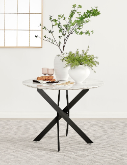 Novara 100cm White Marble Effect Table with Black Legs ‼️2 BOXES ‼️