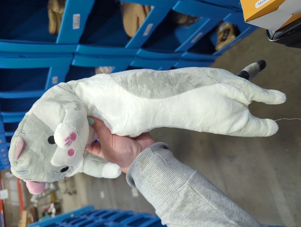 Cute Cat Plush Long Body Pillow – Soft Cartoon Stuffed Animal Doll, Kawaii Cat Plushie Valentines Day Gifts for Kids, Girls & Girlfriend (Gray, 19.7 Inch)