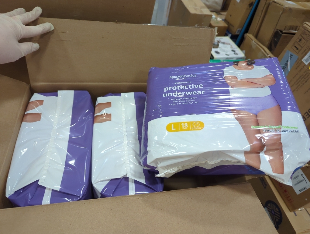 Amazon Basics Incontinence Underwear for Women, Protective, Disposable, Postpartum, Maximum Absorbency, Large, Lavender, 54 Count (3 Packs of 18)