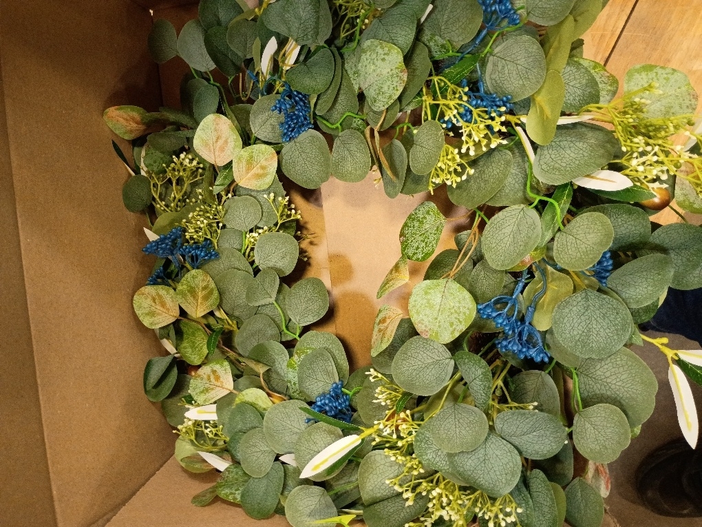 22 Inch Eucalyptus Wreath with Olive Leaves and Berries All Year Round, Handmade Green Spring Summer Wreaths for Front Door Indoor Outdoor Wedding Holiday