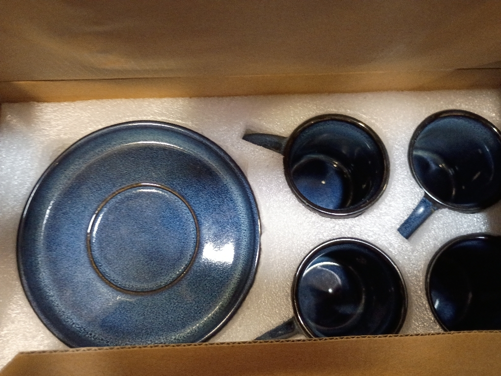 LE TAUCI 6 oz Cappuccino Cups with Saucers, Set of 4 Ceramic Coffee Cup and Saucer Set for Latte, Au Lait, Flat White, Mocha, Tea, Embossed Coffee Cups, Ceylon Blue