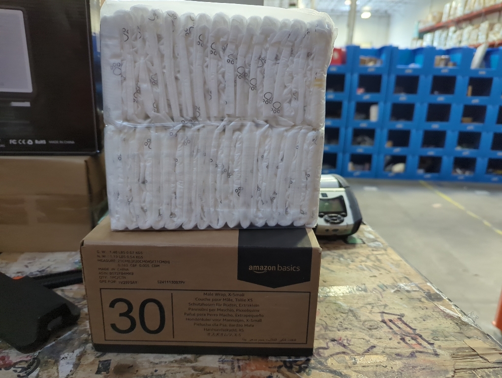 Amazon Basics Male Dog Diapers, 30 Count, X-Small, Ultra Absorbent Disposable Wrap with Secure Fit, Leakproof and Comfortable