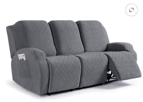 KINCAM 3 Seater Recliner Cover, 3-Piece Stretch Reclining Slipcover with Pockets for Daily Furniture Protection,Dark Gray