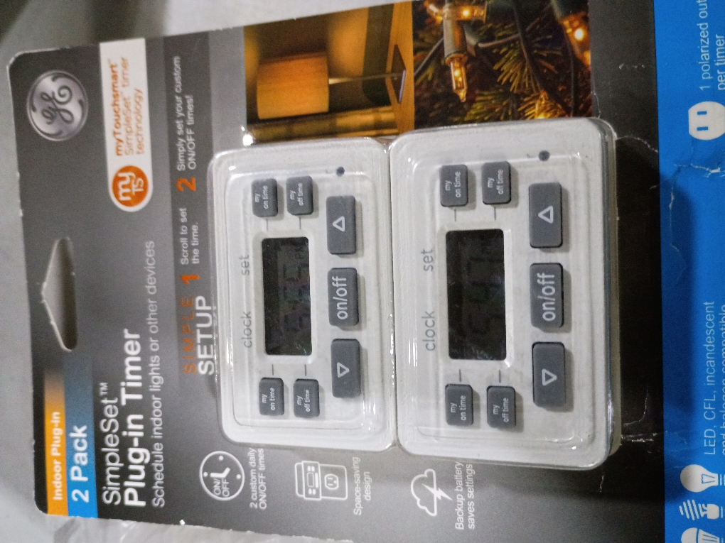 GE myTouchSmart Simple Set Digital Bar Timer 1-Polarized Outlet 2pk