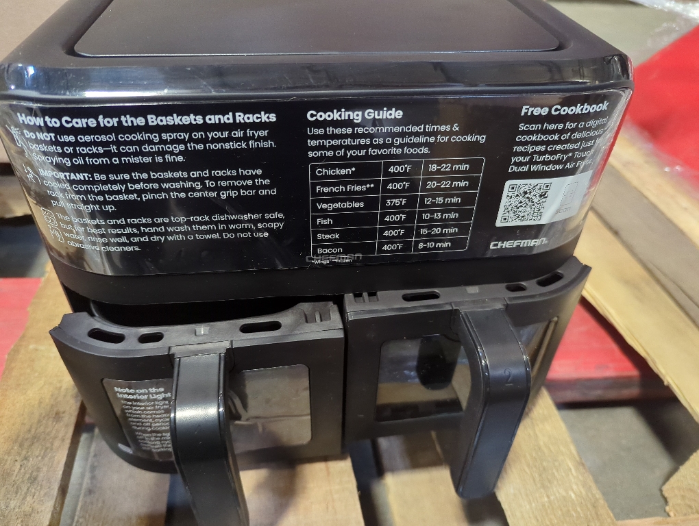 CHEFMAN 6 Quart Dual Basket Air Fryer Oven with Easy View Windows, Sync Finish, Hi-Fry, Auto Shutoff, 2 Independent 3Qt Nonstick Dishwasher Safe Frying Baskets, Digital Double Air Fryer - Black